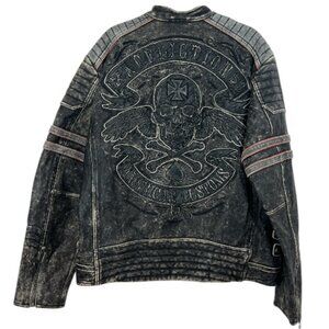 Affliction Limited Edition Fast Lane Leather Jacket Skull Black Mens 2XL